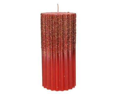 Christmas red  wax candle ribbed glitter - image 1