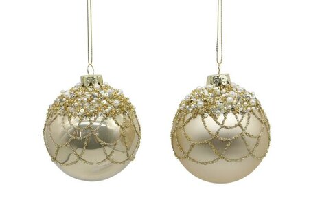 Glass gold bauble with sequin balls