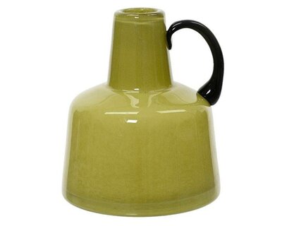 Green Glass Vase with black handle