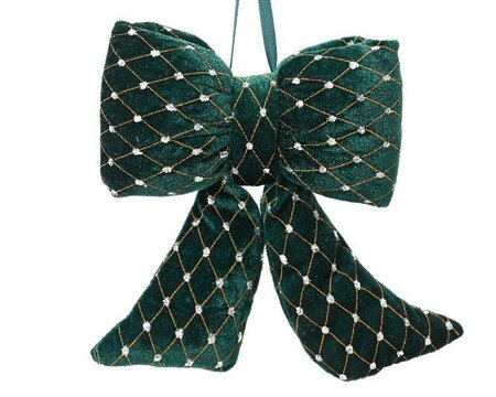 Green velvet Bow with gold spangles