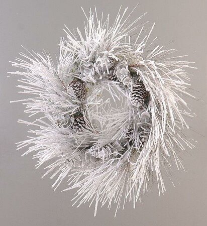 Frosted wreath with pinecones