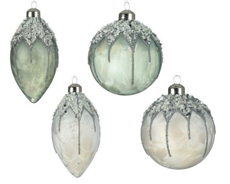 Ornament glass silver inside with matt color-ice (assorted)