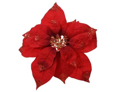 Oxblood Red Poinsettia on clip with sparkle