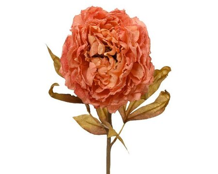 Peach peony on stem polyester with leaves