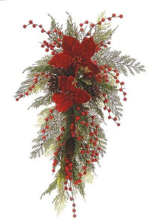 Poinsetia,berry & pine cone teardrop