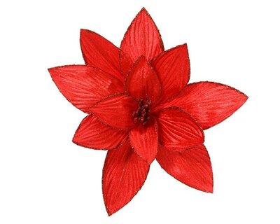 Red Poinsettia on clip with plastic berries