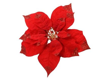 Red Poinsettia on clip with sparkle