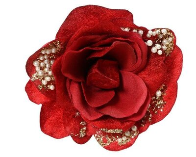 Red Rose rose on clip with  pearls - image 1