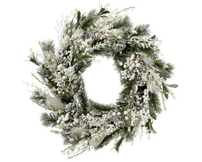 White frosted decorated wreath