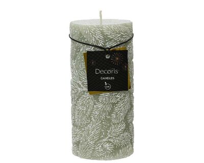 White mint Pillar candle with snow leaf