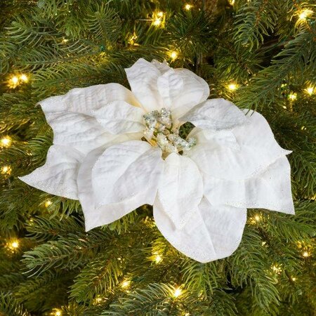 White Poinsettia on clip with glitter - image 2