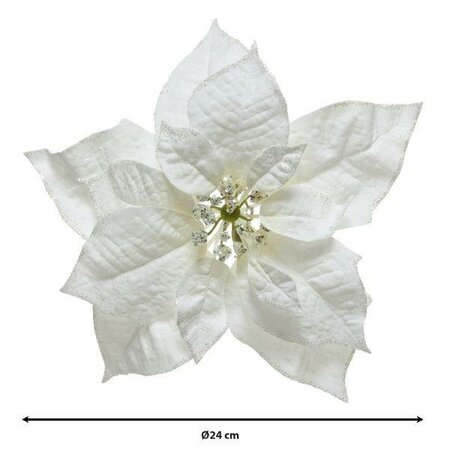 White Poinsettia on clip with glitter - image 4