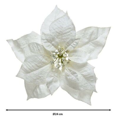 White Poinsettia on clip with glitter - image 4